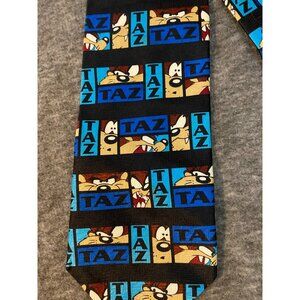 Vintage Looney Tunes Taz Neck Tie 1998 Black & Blue Classic 56" Tasmanian Devil